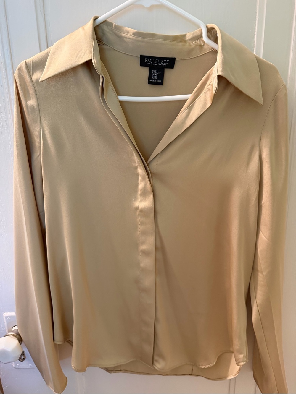 RACHEL ZOE - Gold Satin-Like Button-Front Blouse
